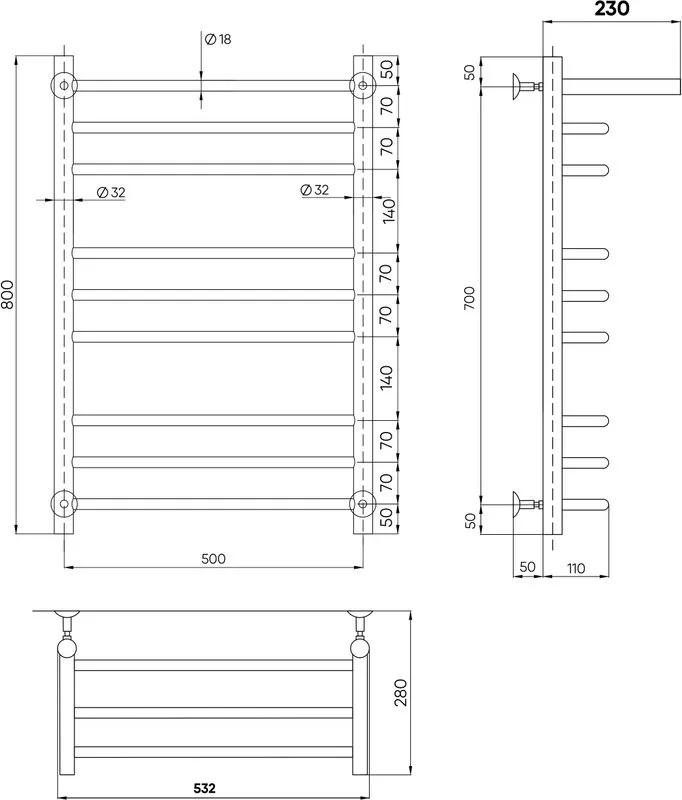 Полотенцесушитель водяной Indigo Brace LBCW80-50PBR с полкой, черный муар Sancos — официальный сайт