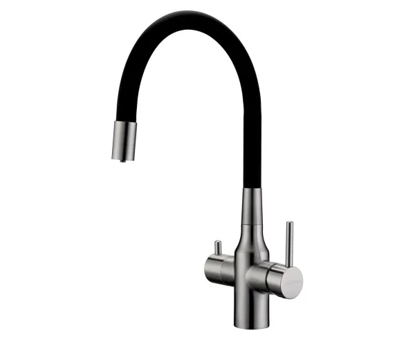 Смеситель для кухни Paulmark Salix Sa213419-BS, с гибким изливом,  брашированная сталь Sancos — Оригинал