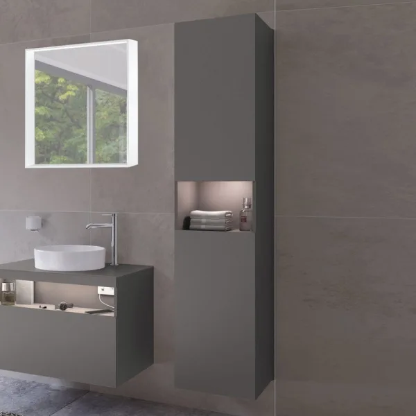 Шкаф-пенал для ванной Keuco Stageline 32831 R, инокс матовый, с подсветкой Sancos — Оригинал