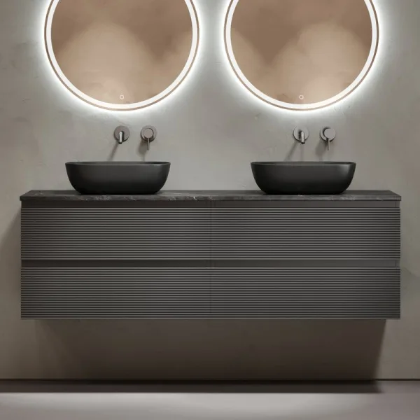Тумба с раковиной Sancos Folk 160 grey soft, столешница черный мрамор TT160A1, раковина CN6009MB Sancos — Оригинал