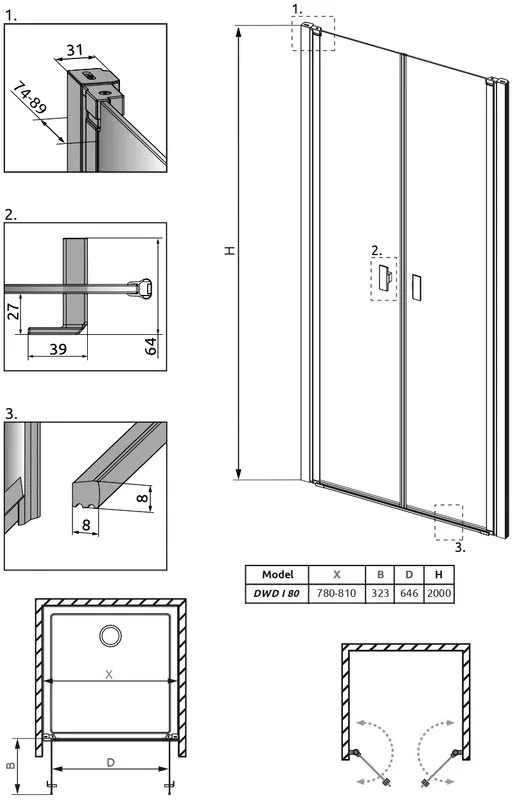 Душевая дверь в нишу Radaway Nes DWD I 80 Sancos — официальный сайт