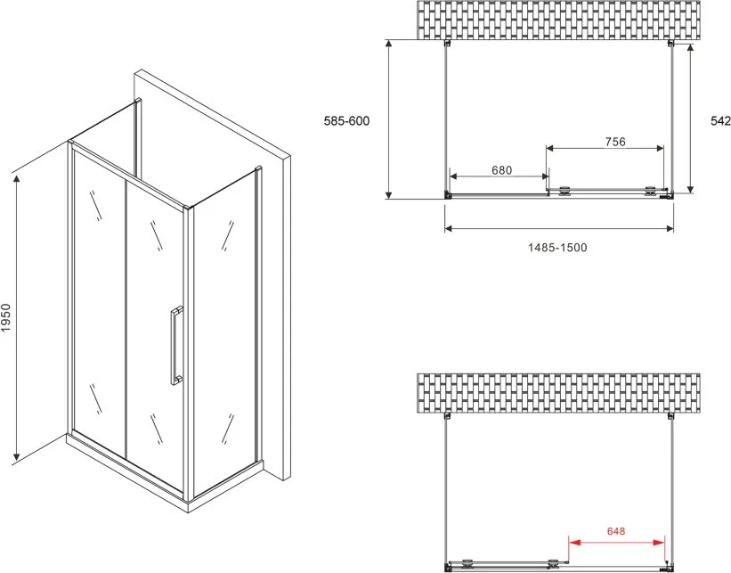 Душевой уголок Abber Schwarzer Diamant AG30150B-S60B-S60B 150x60, профиль черный,  стекло прозрачное Sancos — официальный сайт