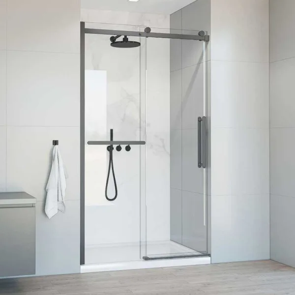 Душевая дверь в нишу Vincea Como Soft VDS-1CS130CLGM 130 см, профиль вороненая сталь, стекло прозрач Sancos — Оригинал
