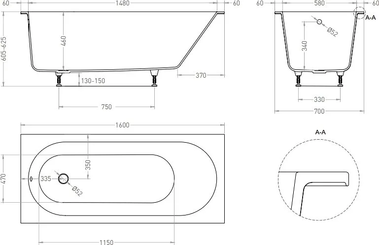 Ванна из искусственного камня Salini Ornella S-Sense 160x70 см, встраиваемая, белая, на ножках Sancos — официальный сайт