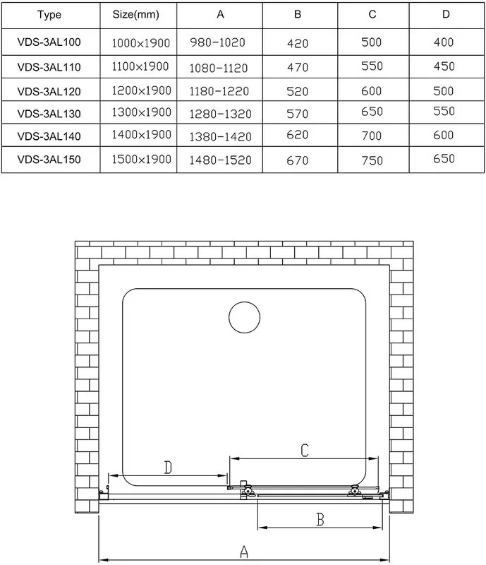 Душевая дверь в нишу Vincea Alpha VDS-3AL130MT 130 см, стекло текстурное, хром Sancos — официальный сайт