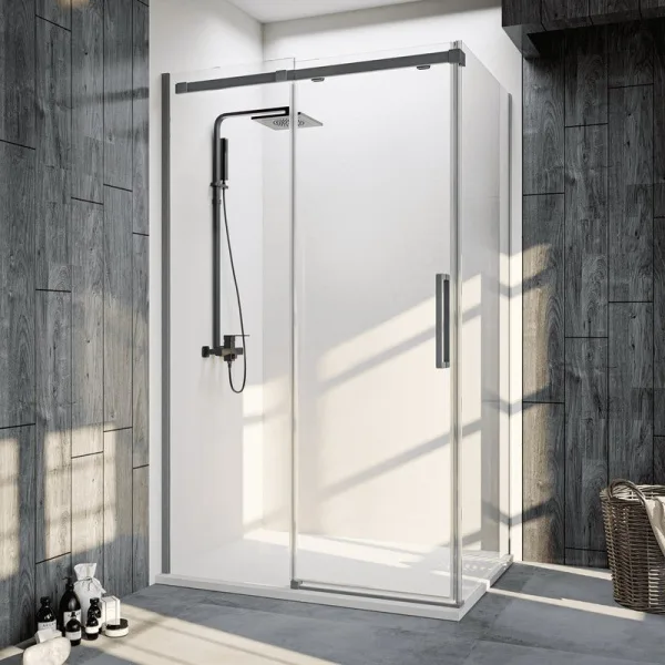 Душевой уголок Veconi Rovigo RV-070GR 160х80 см, профиль брашированный графит, стекло прозрачное Sancos — Оригинал