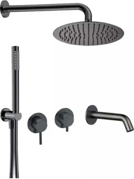 Душевой комплект AQUAme AQM8408GM, С ВНУТРЕННЕЙ ЧАСТЬЮ, оружейная сталь Sancos — Оригинал