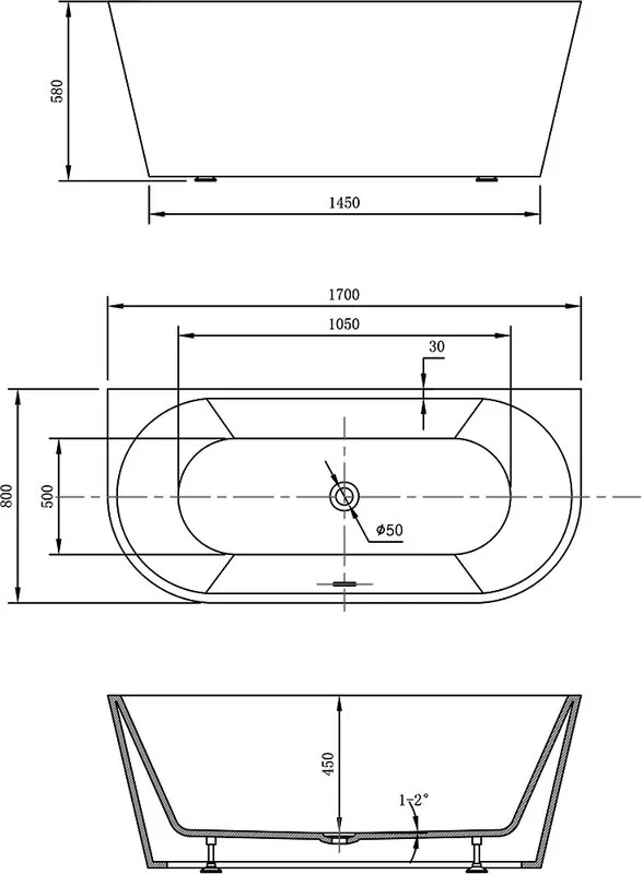 Акриловая ванна Vincea VBT-421-1700 170x80 см, пристенная, белая, овальная, на ножках, со сливом-пер Sancos — официальный сайт