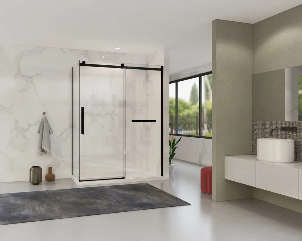 Душевой уголок Vincea Como Soft VSR-1CS1015CLB 150x100 см профиль черный, стекло прозрачное Sancos — официальный сайт