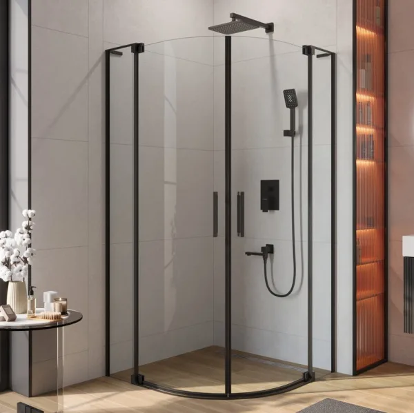 Душевой уголок Cezares Slider R 2 80/90 C Nero профиль черный, стекло прозрачное Sancos — Оригинал