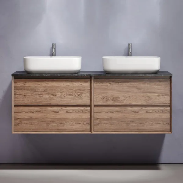 Тумба с раковиной Sancos Marmi 2.0 140 дуб чарльстон, столешница черный мрамор TT140A1X, раковина CN Sancos — Оригинал