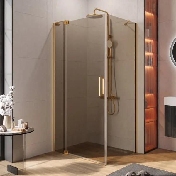 Душевой уголок Cezares Slider AH 1 80-90/100 BR BORO профиль брашированное золото, стекло бронза Sancos — Оригинал