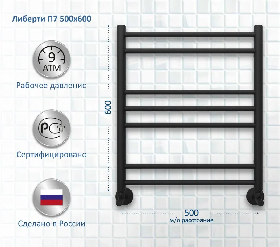 Полотенцесушитель водяной AQUATEK Либерти П7 50x60, черный муар Sancos — официальный сайт