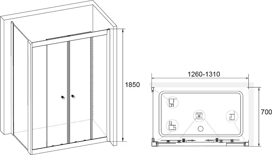Душевой уголок RGW Classic CL-10+70 см (126-131)x70x185 профиль хром, стекло прозрачное Sancos — официальный сайт