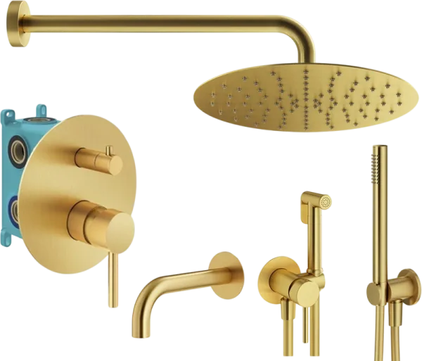 Комплект для ванной Plumberia Selection Ixo KITZXO19OB60 С ВНУТРЕННЕЙ ЧАСТЬЮ, золото брашированное Sancos — Оригинал