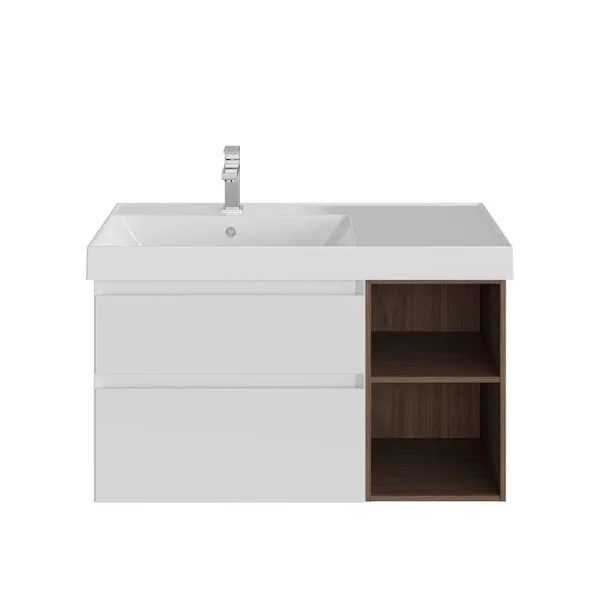 Тумба под раковину без столешницы KERAMA MARAZZI Cubo 90, левая подвесная, с ящиками и полкой, белая Sancos — Оригинал