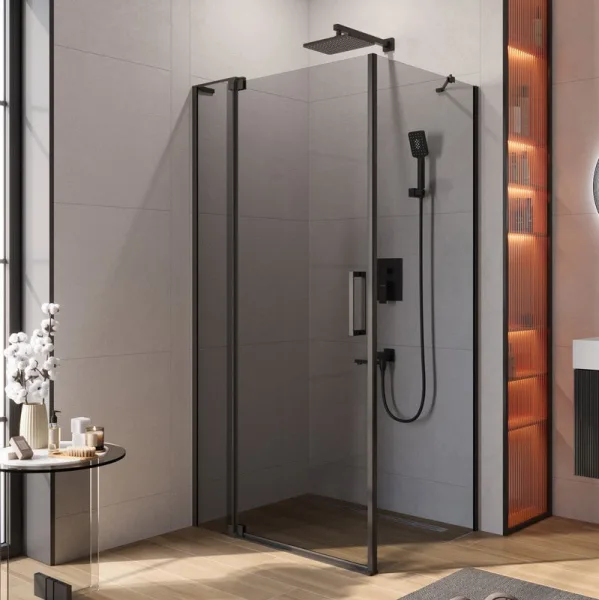Душевой уголок Cezares Slider AH 1 80-100/110 Grigio Nero профиль черный, стекло серое Sancos — Оригинал