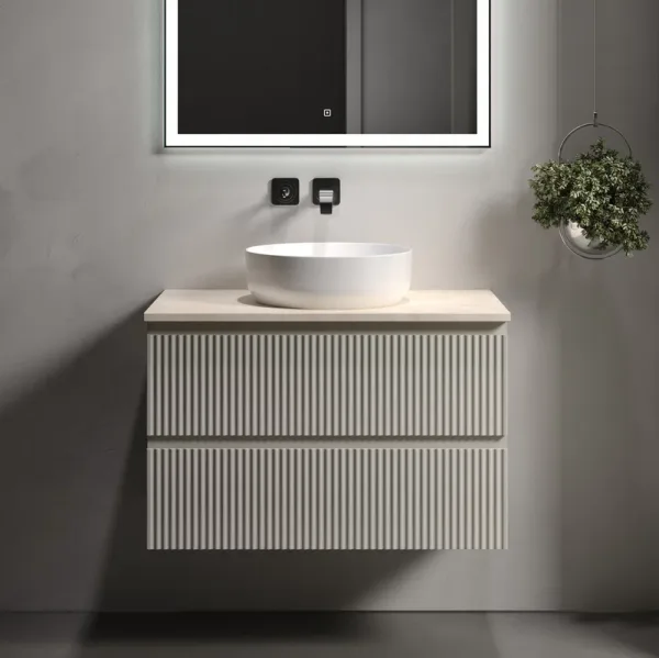 Тумба с раковиной Sancos Snob R 80 см, beige soft, столешница бежевая, раковина CN6022 Sancos — Оригинал