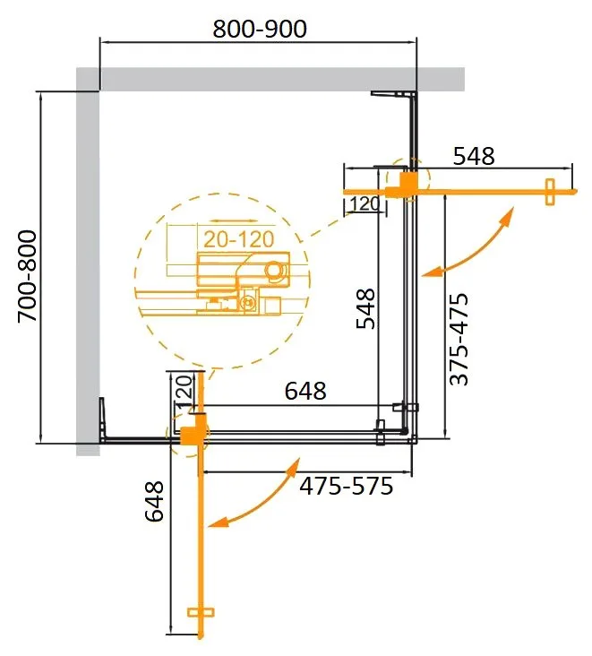Душевой уголок Cezares Slider AH 2 70/80-80/90 BR GM профиль оружейная сталь, стекло бронза Sancos — официальный сайт