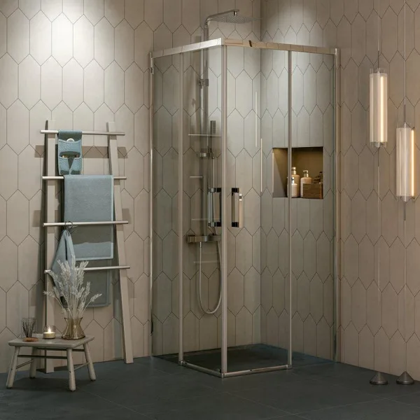 Душевой уголок KERAMA MARAZZI Vetro 100х100 см, раздвижная дверь, 2 секции двери, профиль хром Sancos — Оригинал