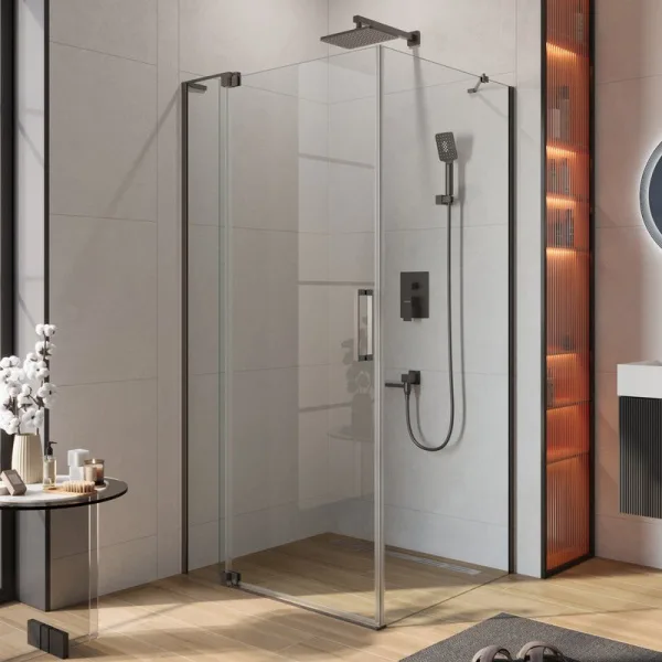 Душевой уголок Cezares Slider AH 1 100-80/90 C GM профиль оружейная сталь, стекло прозрачное Sancos — Оригинал