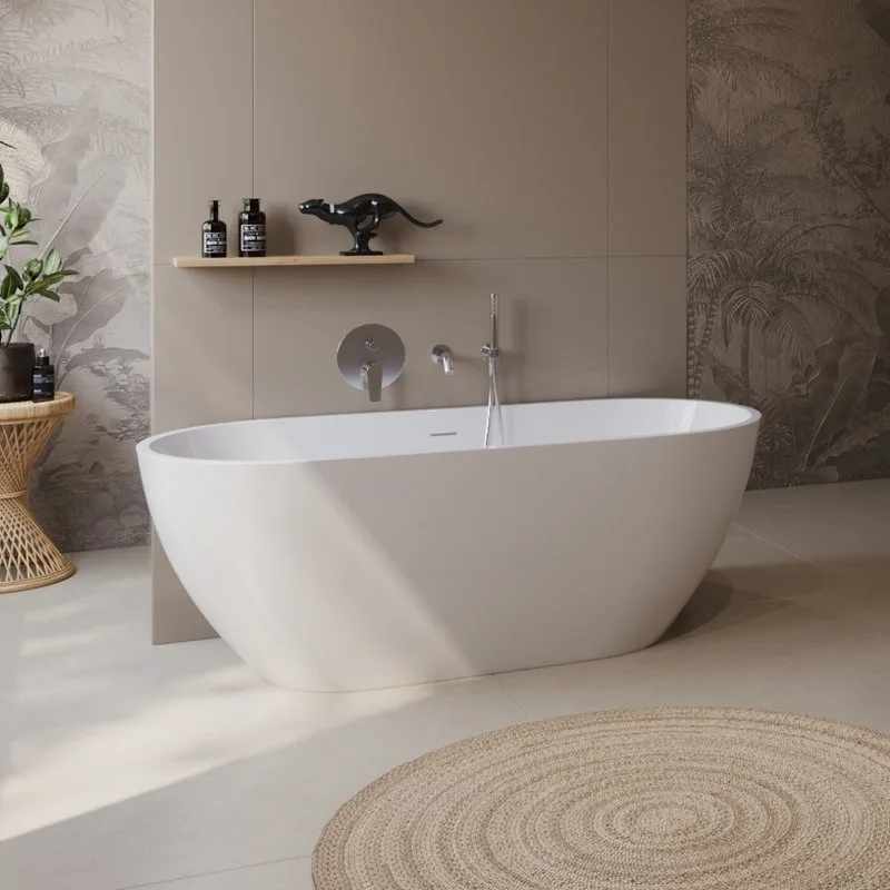 Акриловая ванна BelBagno Uno BB701 150x75 см, отдельностоящая, белая, овальная, на ножках, со сливом Sancos — официальный сайт