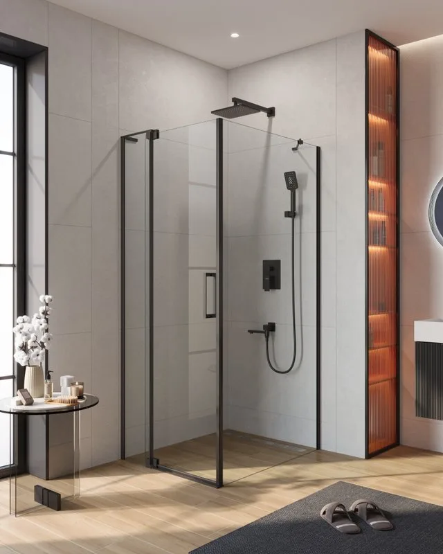 Душевой уголок Cezares Slider AH 1 100-80/90 C Nero профиль черный, стекло прозрачное Sancos — официальный сайт
