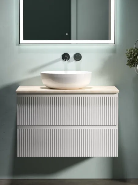 Тумба с раковиной Sancos Snob R 80 см, bianco, столешница бежевая, раковина CN5024 Sancos — Оригинал
