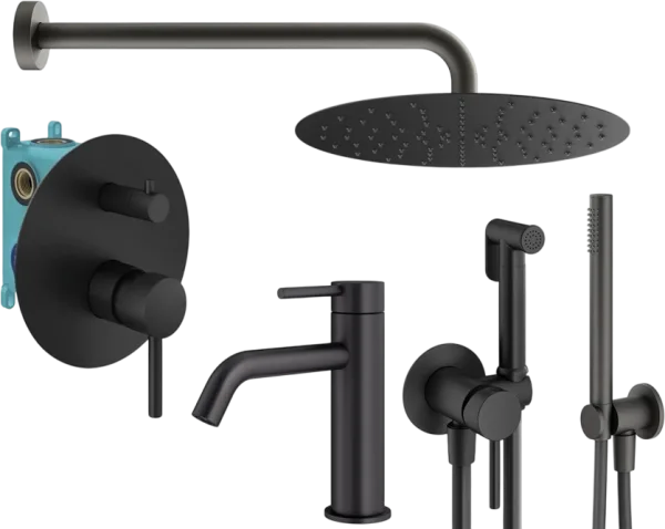 Комплект для ванной Plumberia Selection Ixo KITZXO18NO53 С ВНУТРЕННЕЙ ЧАСТЬЮ, черный матовый Sancos — Оригинал