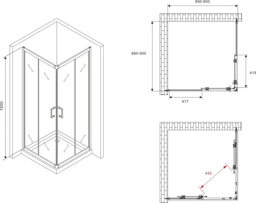 Душевой уголок Abber Schwarzer Diamant AG02090BH 90x90, профиль черный, стекло прозрачное Sancos — официальный сайт