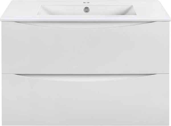 Тумба под раковину без столешницы Vincea Mia Slim 80, подвесная, 2 ящика, белая глянцевая