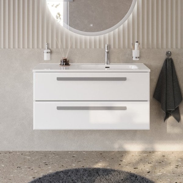 Тумба под раковину без столешницы Cezares Eco Cer-N 100 R bianco lucido, ручки серые