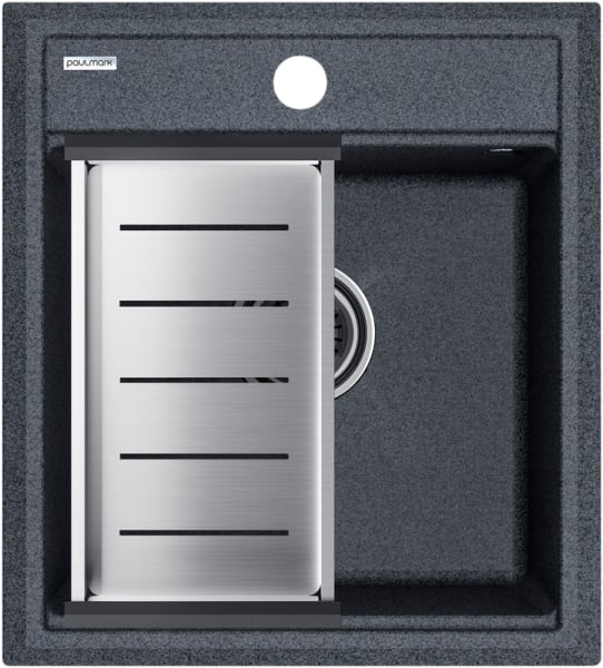 Мойка кухонная Paulmark Stepia PM114651-DG+A375-BS с коландером, графит