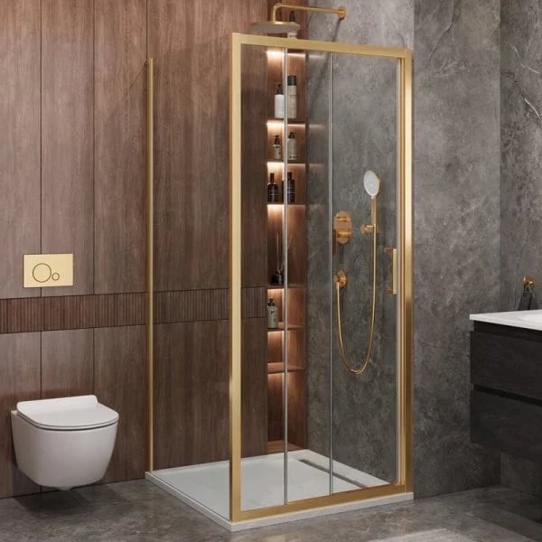 Душевой уголок Cezares Molveno AHF 31 100+90 C BORO IV 100х90 см, профиль брашированное золото, стек