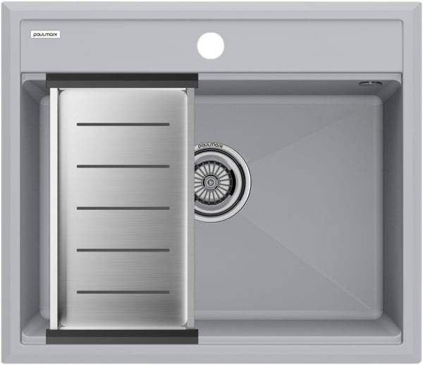 Мойка кухонная Paulmark Stepia PM115951-GRS+A375-BS с коландером, серый дым