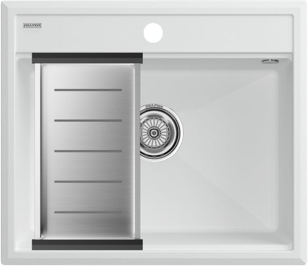 Мойка кухонная Paulmark Stepia PM115951-WH+A375-BS с коландером, белая