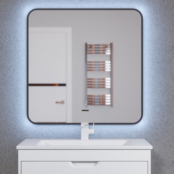 Зеркало Uperwood Modul 80х80 с подсветкой, с подогревом, холодная подсветка, черное