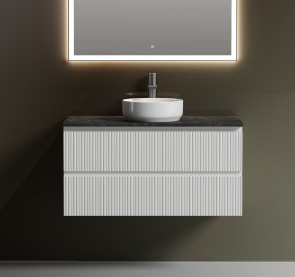 Тумба с раковиной Sancos Snob T 100 см, bianco, столешница черный мрамор, раковина CN6005