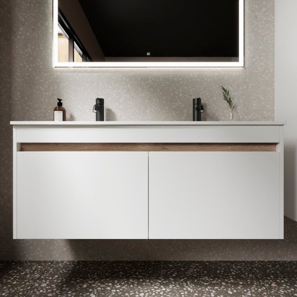 Тумба с раковиной Sancos Smart двойная 120 см, белый глянец