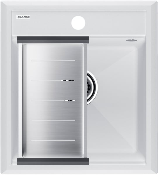 Мойка кухонная Paulmark Stepia PM114651-WH+A375-BS с коландером, белая