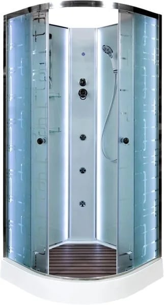 Душевая кабина DTO EM1590N 90х90, LED с гидромассажем, профиль хром, стекло матовое с узором