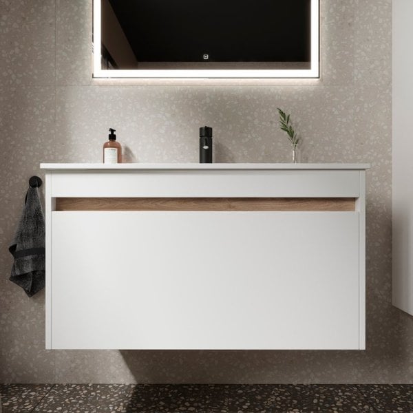 Тумба с раковиной Sancos Smart 90 см белый глянец