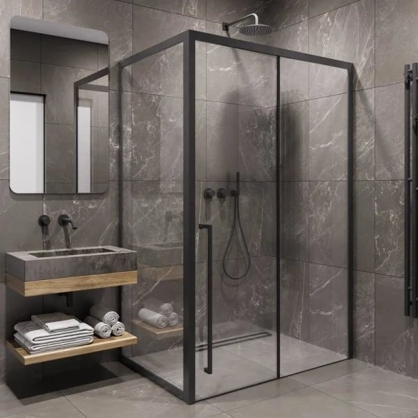 Душевой уголок Timo TDSS-120/03C-8L + TSS-900/03C-8 120x90 см, профиль черный, стекло прозрачное
