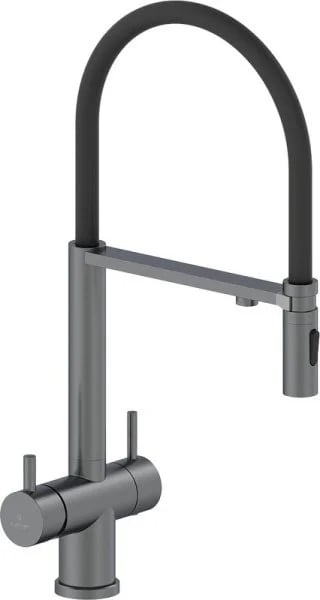 Смеситель для кухни AltroBagno Flusso 050203 GrMt с гибким изливом, оружейная сталь