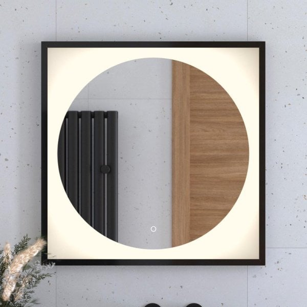 Зеркало Defesto Eclipse DF 2232S 70х70 черная рама, с LED-подсветкой, 3000К, сенсорный выключатель
