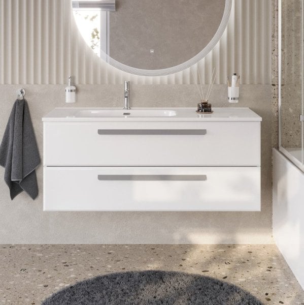 Тумба под раковину без столешницы Cezares Eco Cer-N 120 L bianco lucido, ручки серые