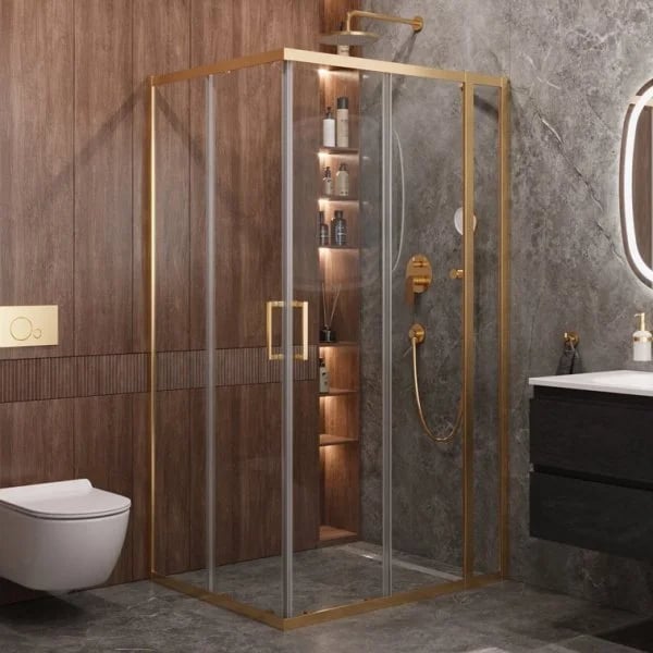 Душевой уголок Cezares Molveno AH 21 90+20 C BORO IV 110х90 см, профиль брашированное золото, стекло