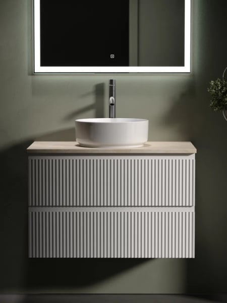 Тумба с раковиной Sancos Snob R 80 см, bianco, столешница бежевая, раковина CN5001
