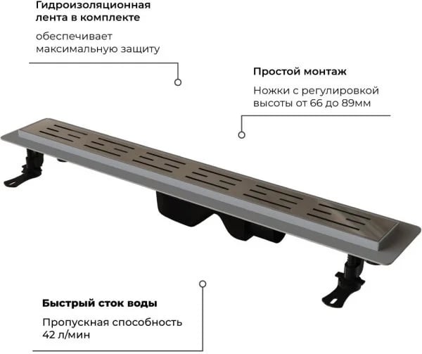 Душевой трап (лоток) RGW Drain Leo-20, хром, 80 см