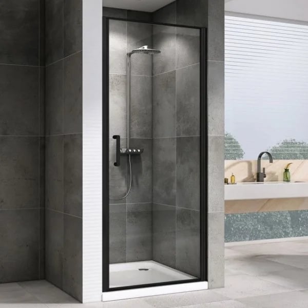 Душевая дверь в нишу Abber Sonnenstrand AG04090B 90 см, профиль черный, стекло прозрачное